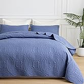 SheRest Twin Quilt Bedding Set - Grayish Blue Soft Breathable Bed Quilt, Modern Style Embossed Bedspreads, Lightweight Microfiber Reversible Coverlet for All Seasons - 1 Quilt, 1 Pillow Sham