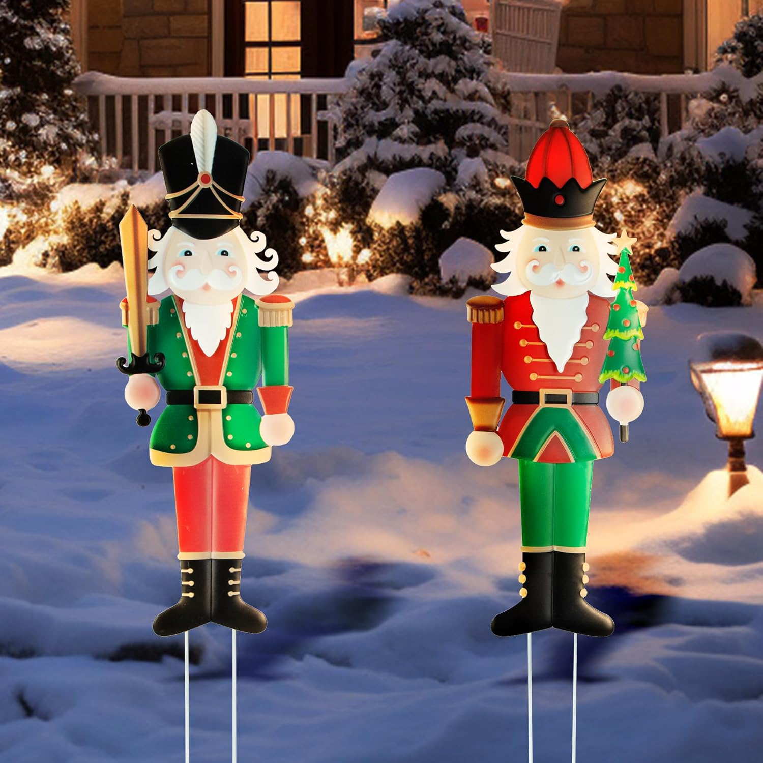 Decorative Garden Stakes - RTSSUT Christmas Decororations Outdoor Yard Stakes, Metal Nutcracker Soldier Stakes, Multi-Use Xmas Yard Signs for Front Door Yard Garden Lawn Planter Porch Wall