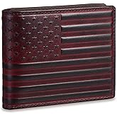 Pefiam Full Grain Leather Wallet for Men, RFID Blocking, Mens Wallet Bifold with 2 ID Windows, Billfold with 13 Card Slots, Leather Gift for Men, American Flag Wallet Red