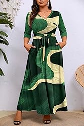 Runwind Plus Size Dress for Women - 3/4 Sleeve V