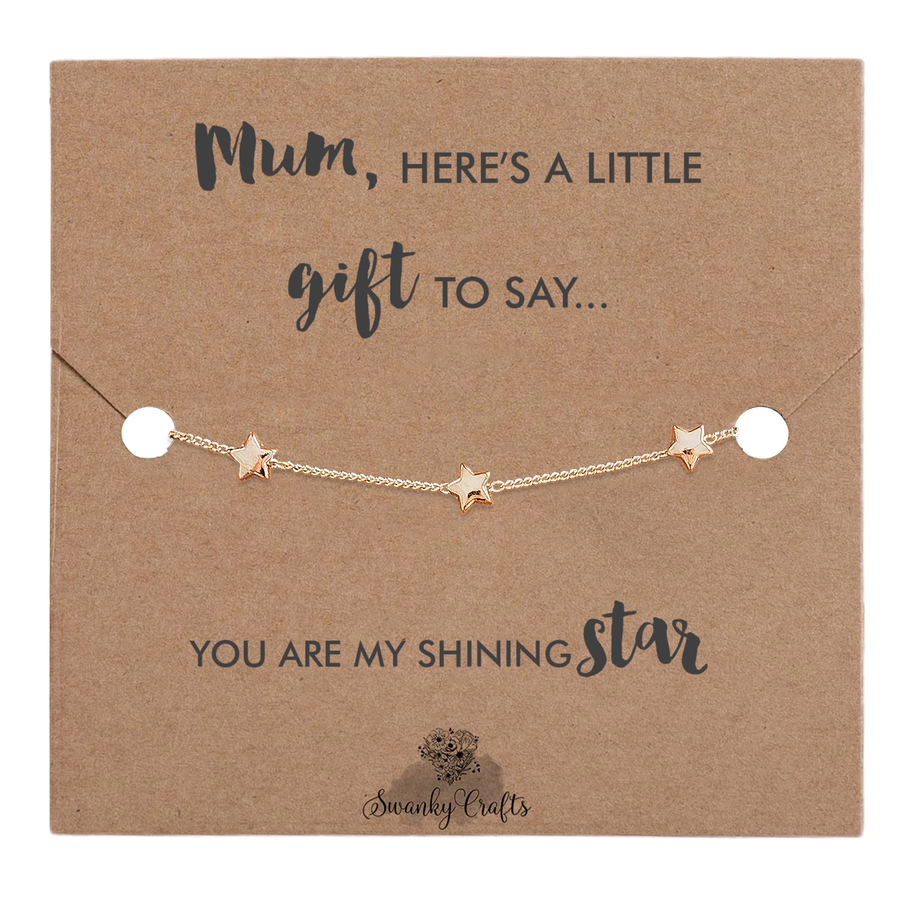Presents for Mum Bracelet and Card - Mum Birthday Gifts for Mum on Her Birthday, Mothers Day Bracelet, Mothers day Gifts from Daughter or Son - Golden Star Bracelet (Golden Star Bracelet)