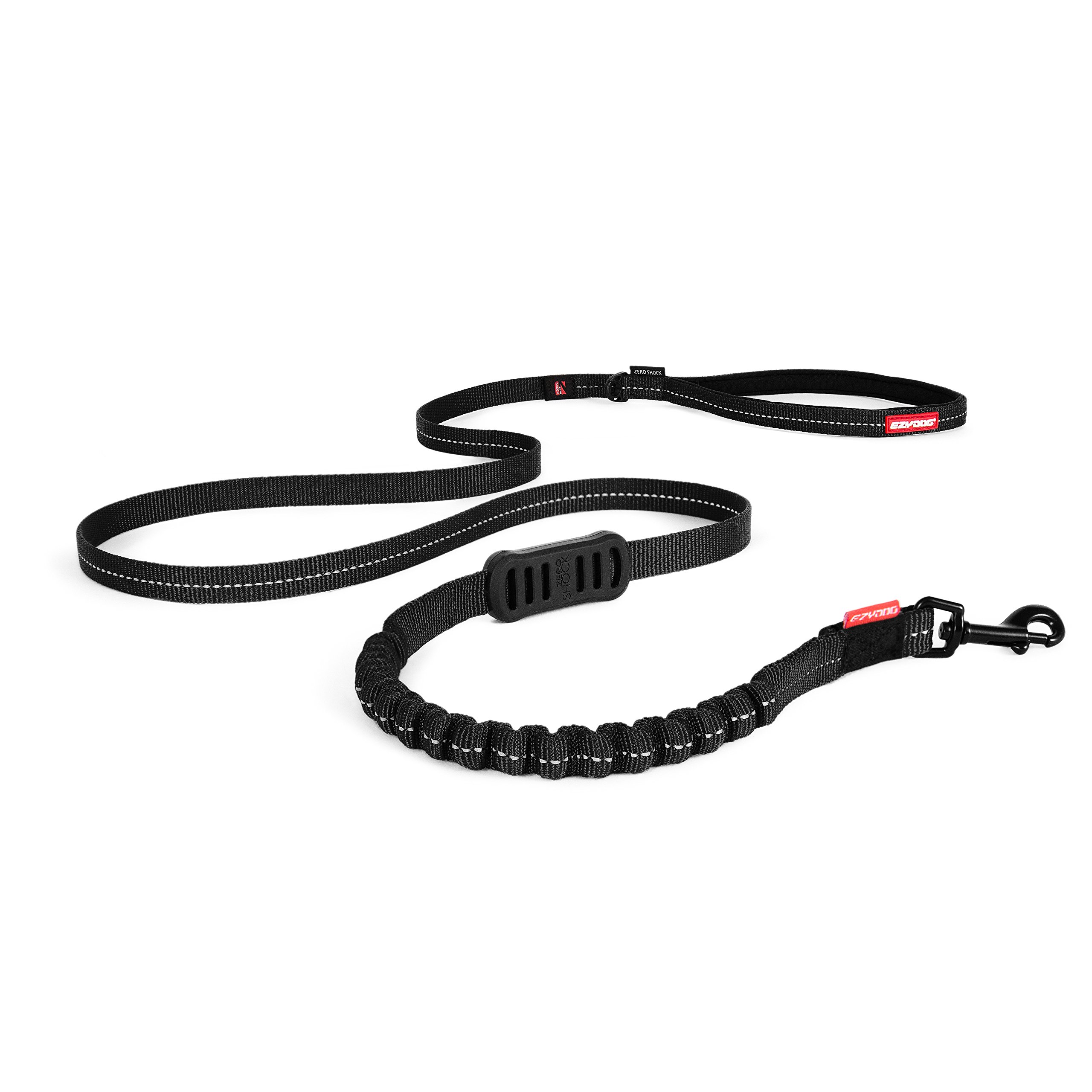 EzyDog Zero Shock LITE Dog Lead - Bungee Lead for Small Dogs Under 12kg - Shock Absorber with Soft Double Handle, Accessory D-Ring & Reflective Trim Dog Leash, 1.2m - Black — image 1