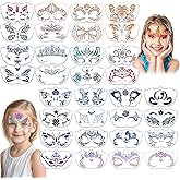 32 Pcs Reusable Face & Body Paint Stencils Kit, Face Tattoo Painting Templates for Kids Face Painting, Party Makeup, Holiday Tattoo Stencils, DIY Art Designs with Hollow-out Patterns (32Pcs-Mix1)