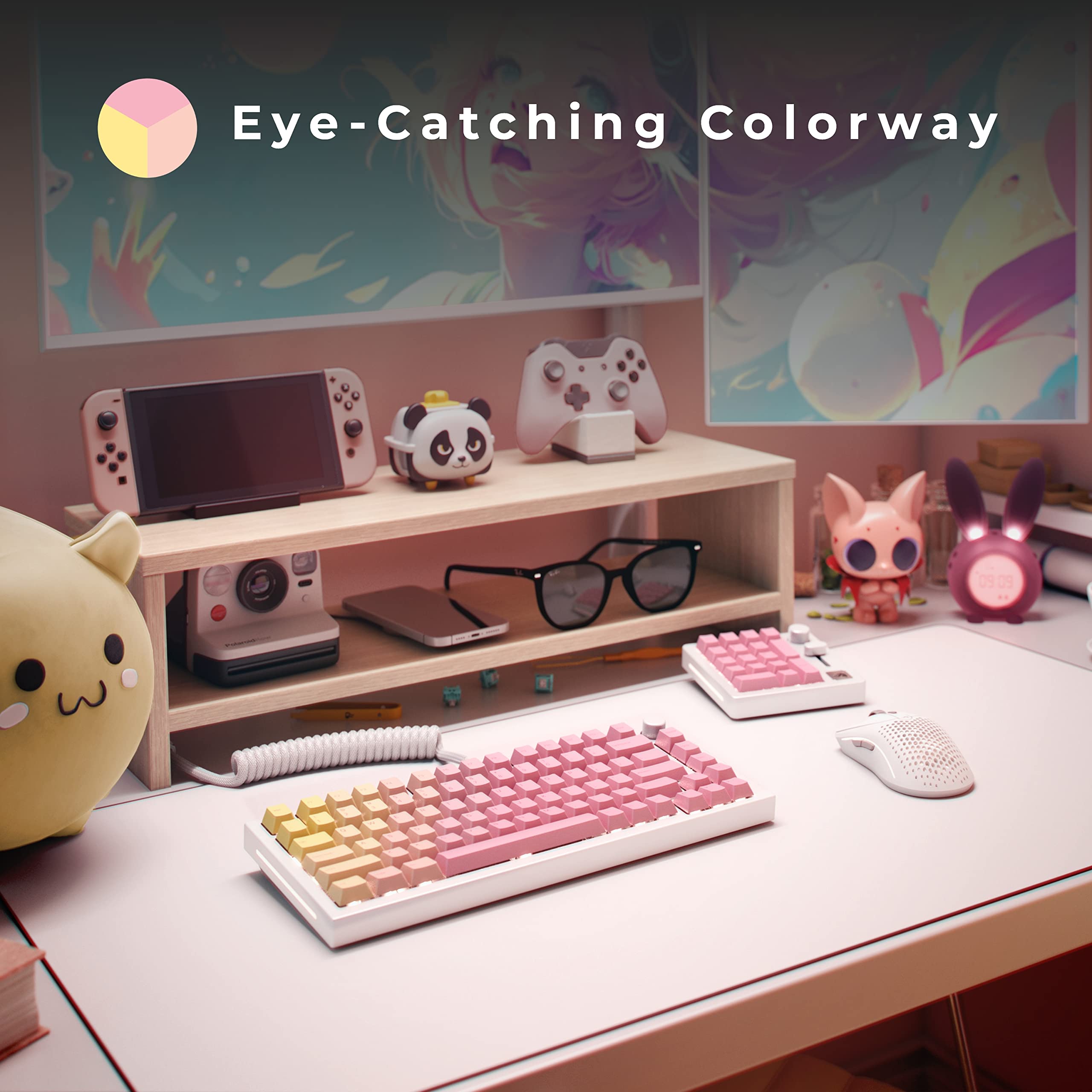 Glorious Grapefruit PBT Keycaps Set (Pink & Yellow) 143 Cute Custom Keycaps, Cherry MX Profile, Pastel, Low-Profile Dye-Sub for Mechanical Gaming Keyboards (60%, TKL, Full Size) Incl Mac Keys (191)