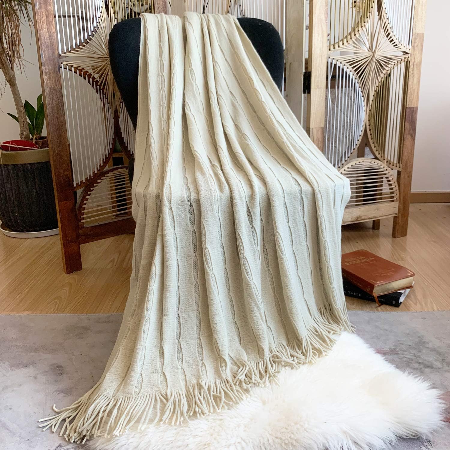 DISSA Knitted Blanket Textured Solid Super Soft Decorative Throw Blanket with Tassels Cozy Plush Lightweight Fluffy Woven Blanket for Bed Sofa Couch Living Bed Room (Mustard Yellow, 60"x80"): Home & Kitchen