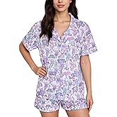Zuafy Women's Pajamas Set Button Down Ladies Summer Pajamas Monkey Printed Sleepwear Short Sleeve 2 Pc Pjs for Birthday Gift