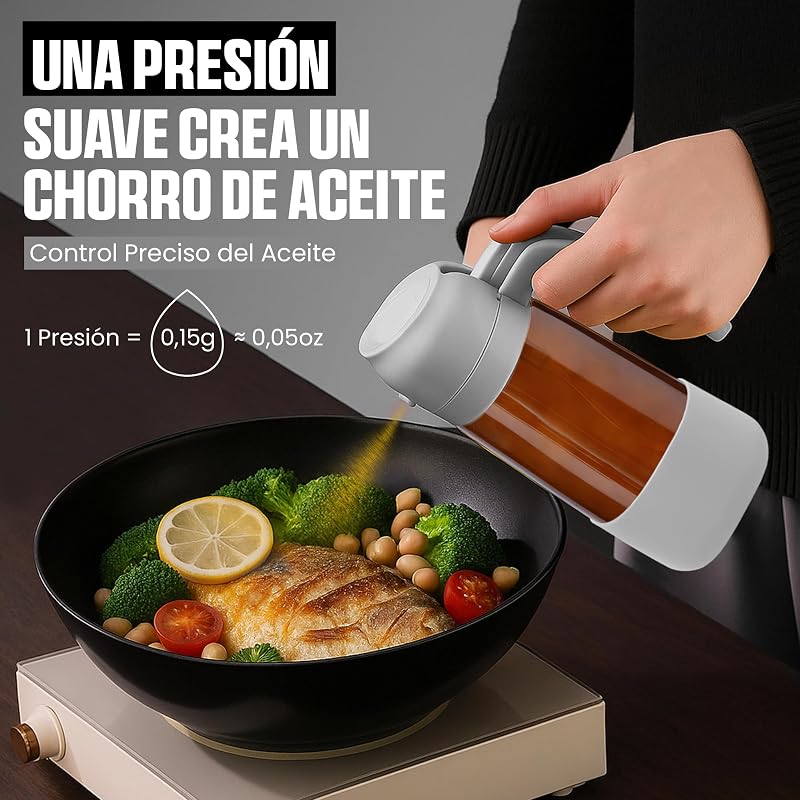Aceitera 2 en 1 - Pulverizador de aceite spray - Spray Antigoteo Reutilizable para Cocina Saludable y Freidora de Aire - Dispensador De Aceite 2 en 1- Aceitera spray pulverizador — foto 4 de 7