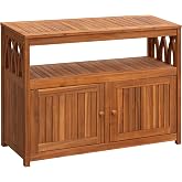 Flamaker Acacia Wood Outdoor Storage Cabinet,Waterproof Potting Table,Brown | Outdoor TV Stand, Bar Table with 2 Magnetic Doors,42''L x 14''W x 32''H