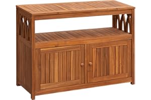 Flamaker Outdoor Storage Cabinet Weatherproof Acacia Wood Outdoor Cabinet with 2 Magnetic Doors Used for Outdoor Storage, Buffet Cabinet, TV Stand, Bar Table, Potting Table (Brown)