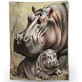 Ti Caldi Hand Drawn Hippo Flannel Throw Blanket, Soft Cozy Lightweight Animal Blankets Ideal for Couch, Bed, Travel, Outdoor & Home Decor, Warm Fluffy Fuzzy Blanket for Adults Kids 60×50 in
