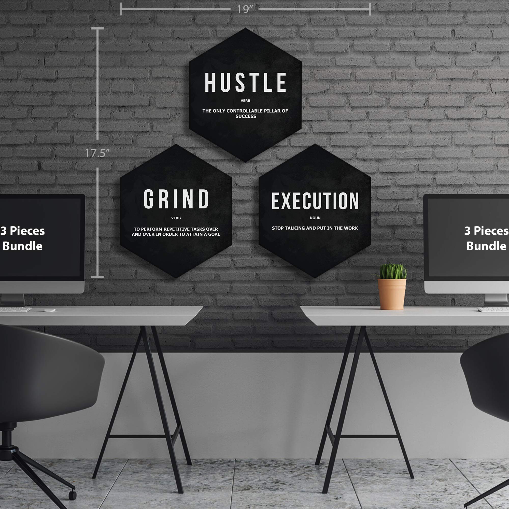 Hexagon Canvas Prints Bundle Office Decor Motivational Modern Wall Art Hustle Success Hexagonal Defi