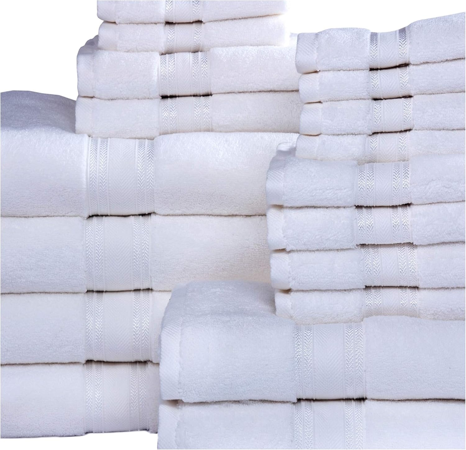 ISABELLA CROMWELL 100% Cotton 18-Piece Towels Set 6 Bath Towels 6 Hand Towels 6 WashCloths Zero Twist Extra Soft Highly Absorbent Luxury Hotel Spa Quality - White