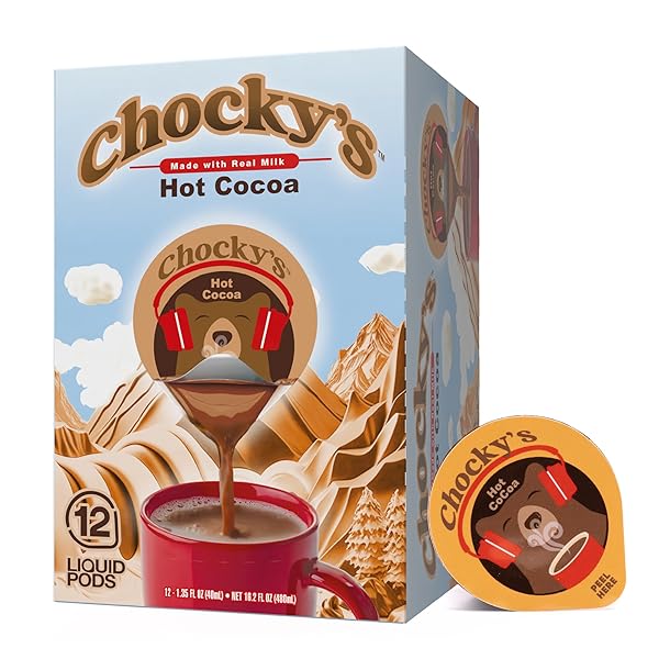 CHOCKY’S BY JAVA HOUSE SINGLE-SERVE HOT CHOCOLATE PODS – PEEL AND POUR LIQUID CONCENTRATE – HOT CHOCOLATE – 12 COUNT