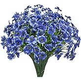 Gamity 15 Bundles Artificial Flowers UV Resistant Outdoor Plants No Fade Faux Plastic Shrubs Fake Silk Flowers Window Box Garden Porch Home Decoration(Blue)