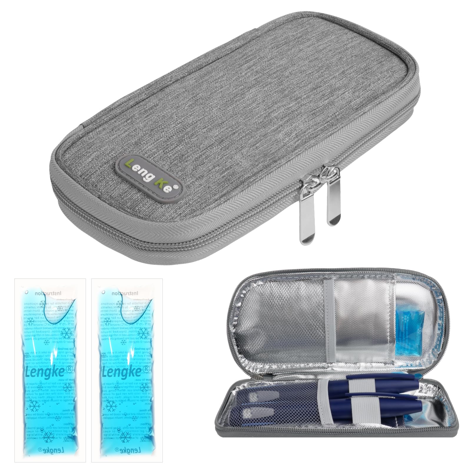 ACWOO Insulin Cooler Travel Case With 2 Ice Packs - Diabetic Supplies Storage Pack for Medicine, Insulin Pens - Portable Small Cooler, Grey