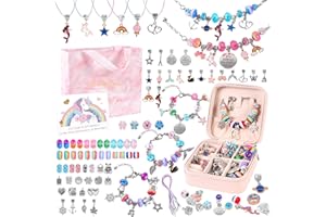 ELLENER Charm Bracelet Jewelry Making Kit - A Perfect Birthday Holiday Gift for Girls Age 6 7 8 9 10 with Portable Jewelry Box, Cute & Sparkling to Inspire Creativity and Self-Expression, Great Value
