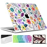 TWOLSKOO for M4 MacBook Air 13.6 inch Case 2025-2022 Release M4 A3240 M3 A3113 M2 A2681, Plastic Hard Shell & Screen Protector & Keyboard Cover & Trackpad Film, Colorful Flowers