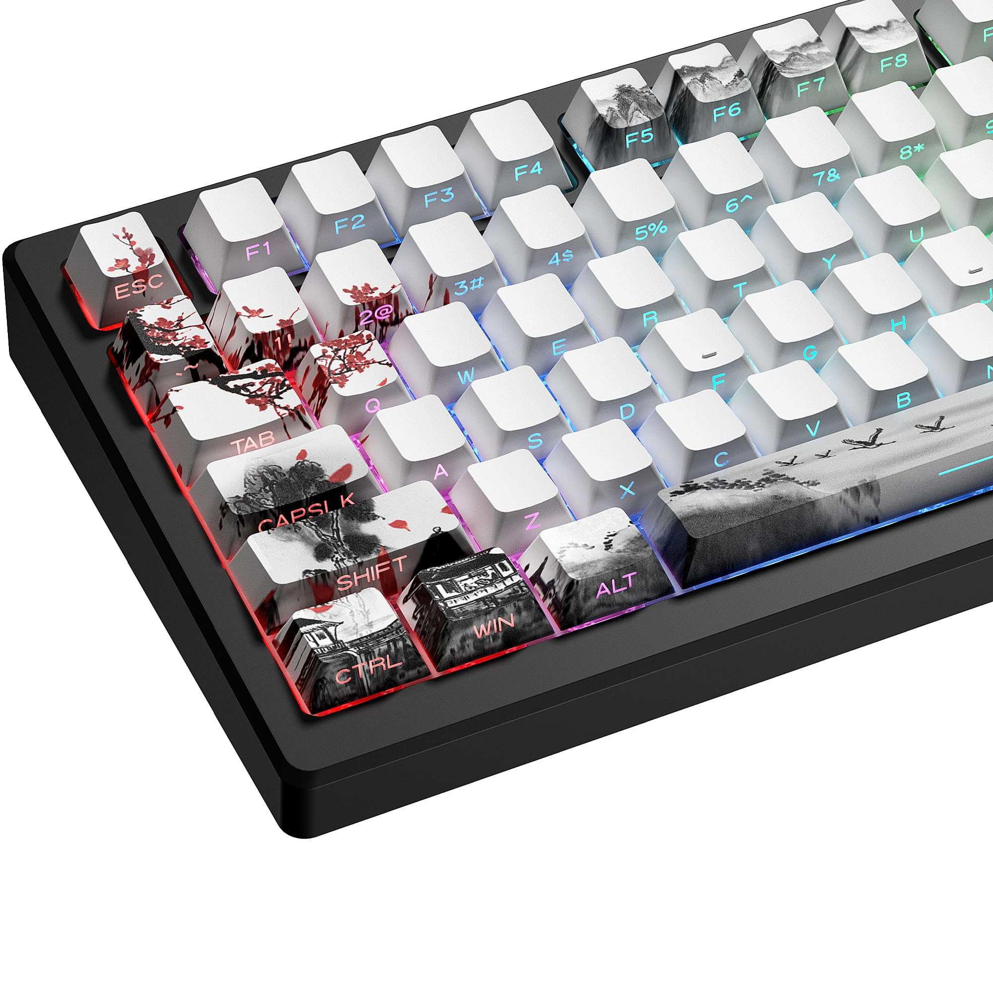 Photo 1 of XVX PBT Keycaps - Side Print Keycaps, Shine Through Custom Keycaps 75 Percent, Retro Keycap Set Dye Sub and Double Shot, 128 Keys Cherry Profile Keyboard Keycaps for Mechanical Keyboards, Plum Blossom