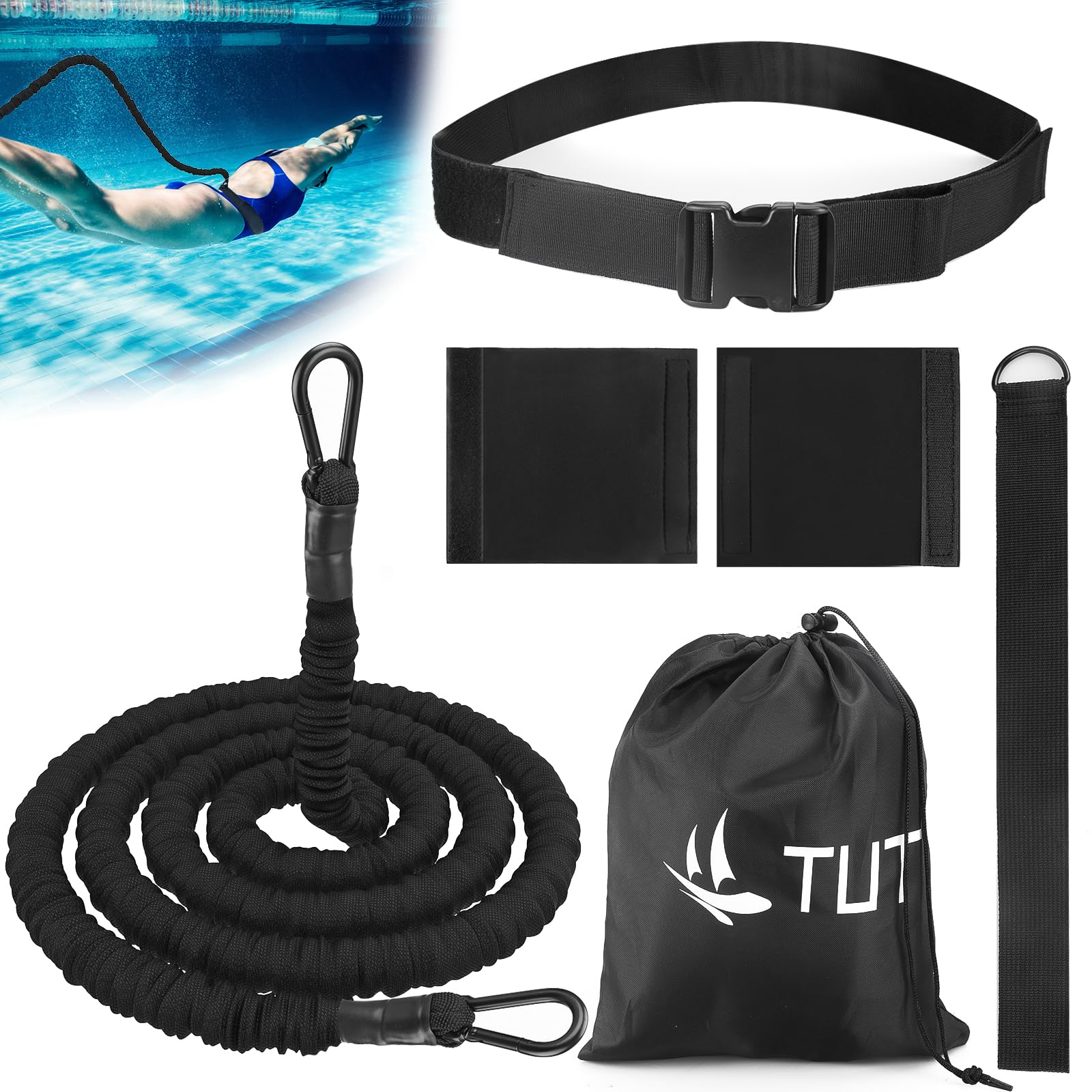 TUT Swimming Belt, 4 m Swimming Belt for Pool, Adjustable Swimming Trainer for Adults, Enjoy the Hot Summer in the Pool