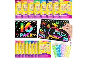 pigipigi Scratch Paper Party Favor: 16 Pack Rainbow Scratch Notebook Kids Art Craft Supplies Birthday Gift for Girls Boys Age 3 4 5 6 7 8 9 10 Years Old Toy Activity Fun Easter Project Drawing Kit