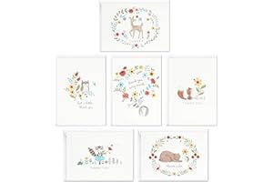 Hallmark Baby Shower Thank You Cards Assortment, Woodland Animals (48 Cards with Envelopes for Baby Boy or Baby Girl) Deer, O