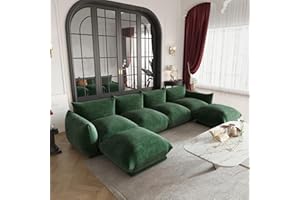 JACH 130" U-Shaped Sectional Sofa, Minimalist Chenille Modular Sofas Couches, Luxury Modern 6-Seat Couch Sectionals with Reversible Chaise Ottoman for Living Room Bedroom Office Apartment, Green