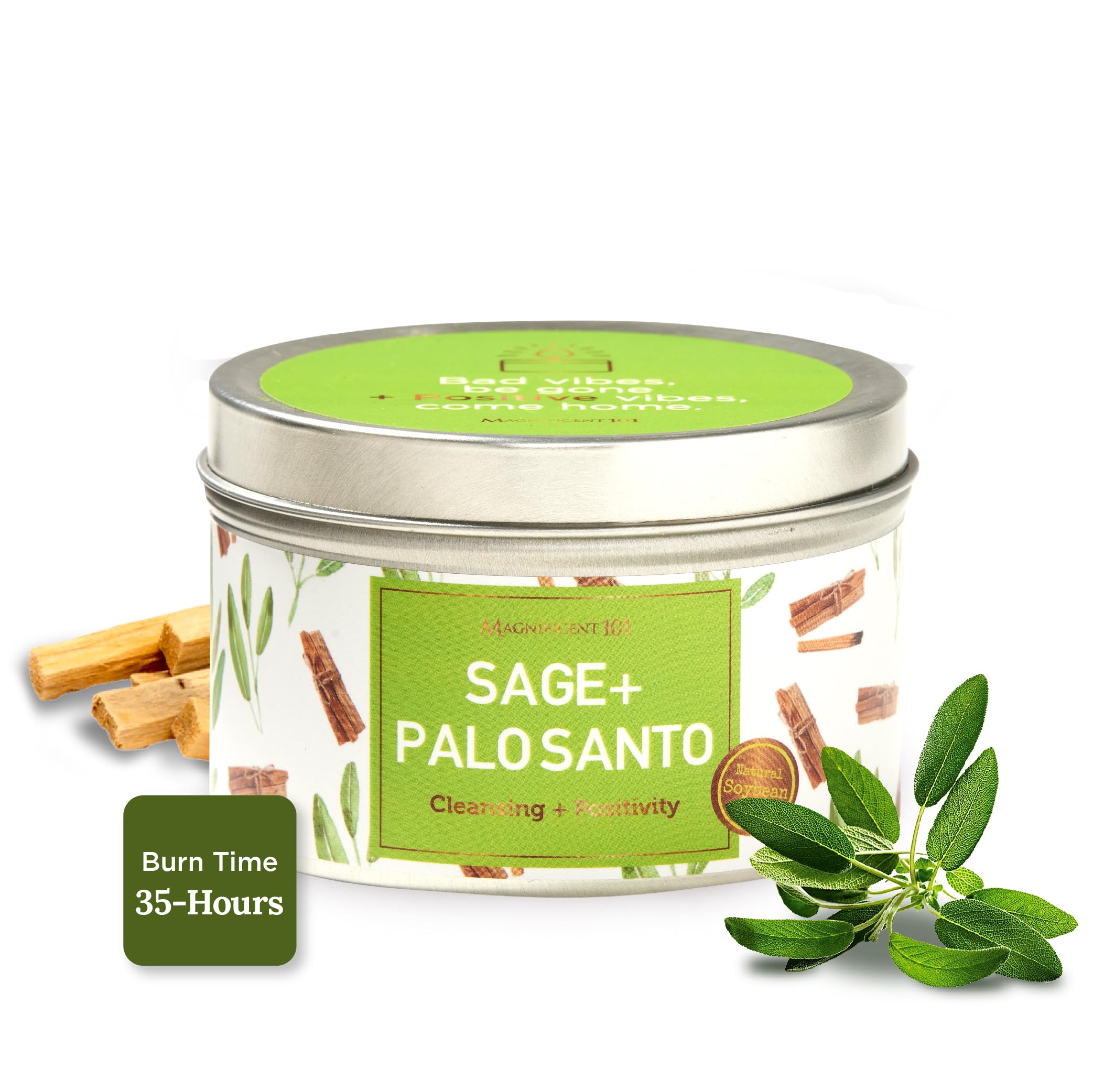Photo 1 of MAGNIFICENT 101 Sage & Palo Santo Aromatherapy Candle - 6 Oz White Soy Wax - 35-Hour Burn & Energy Cleansing - Manifestation & Meditation Accessories - Spiritual Decor & Gifts for WomenLPNPMEZ6090099

