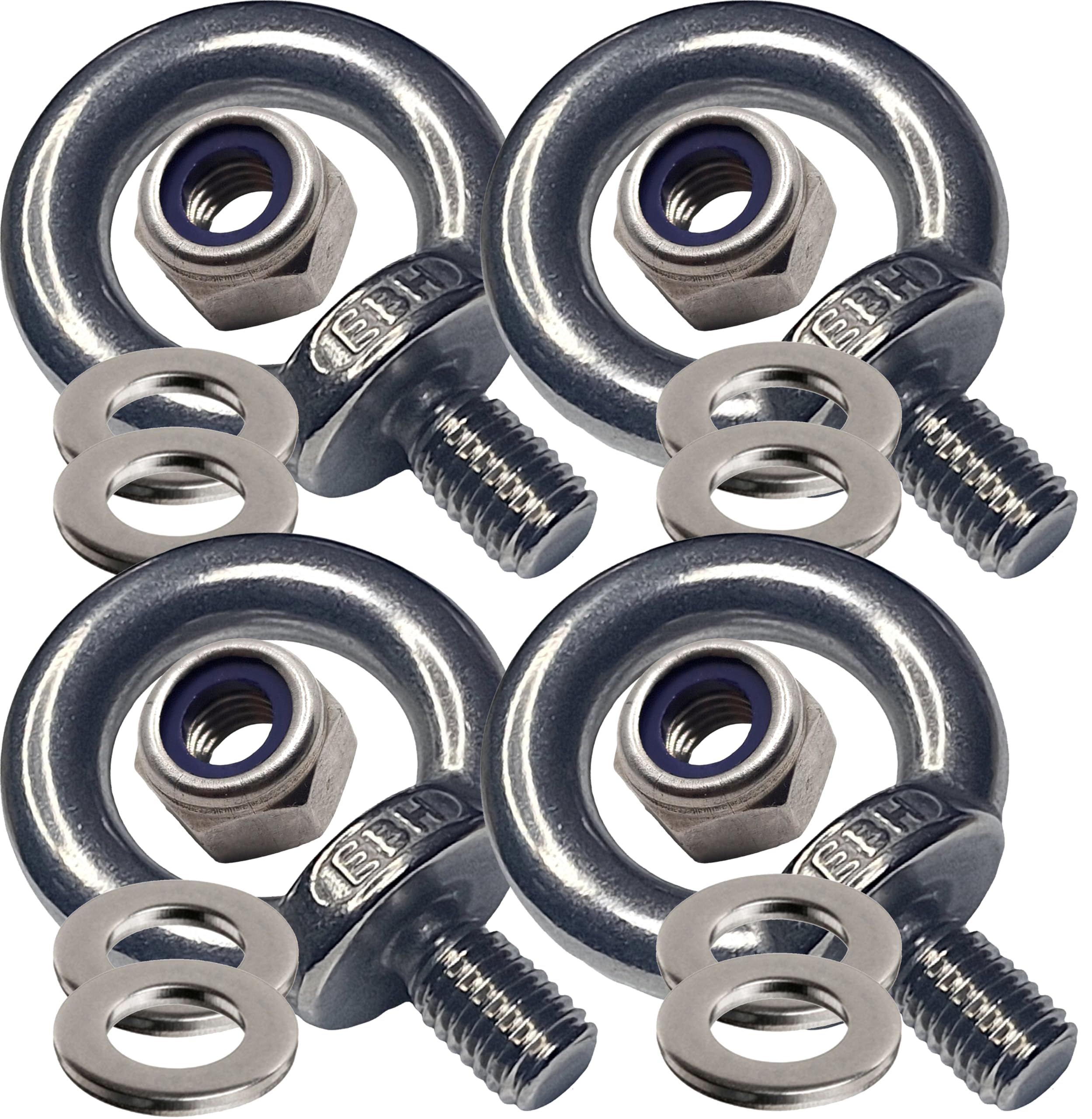 M8 Lifting Eye Bolts Sets with Lock Nuts Made from Marine Grade A4 Stainless Steel 316 (Pack of4)