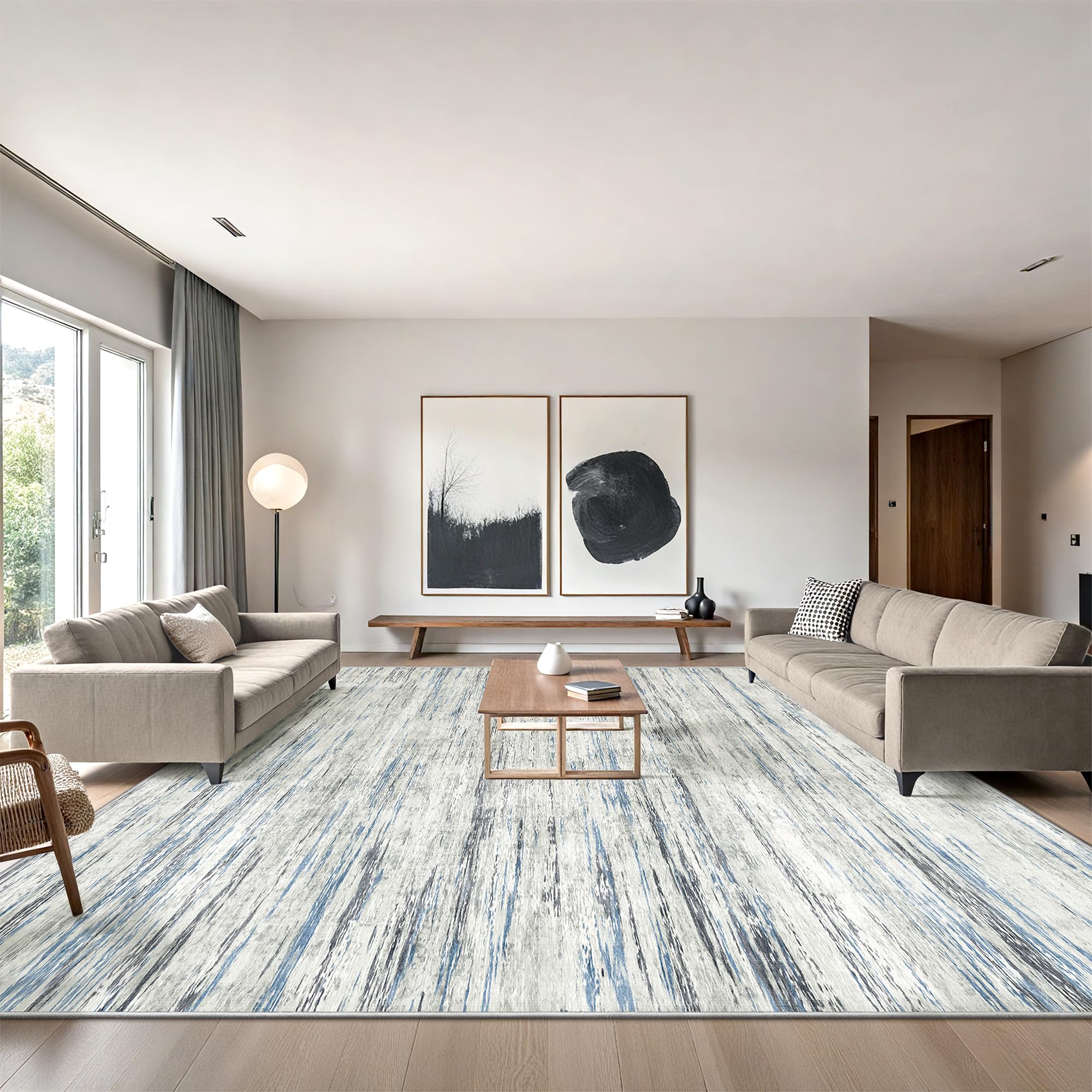 Photo 1 of Art&Tuft Washable Rug, Anti-Slip Backing Abstract Area Rugs, Stain Resistant Rugs for Living Room, Foldable Machine Washable Area Rug(03-Bluegrey, 6'x9')