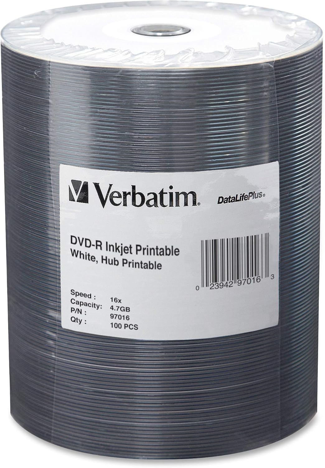Verbatim 97016 DVD-R, Inkjet Printable, 4.7GB, 16x,100/PK, White
