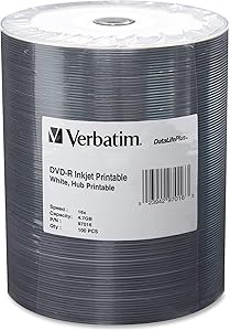 Verbatim 97016 DVD-R, Inkjet Printable, 4.7GB, 16x,100/PK, White