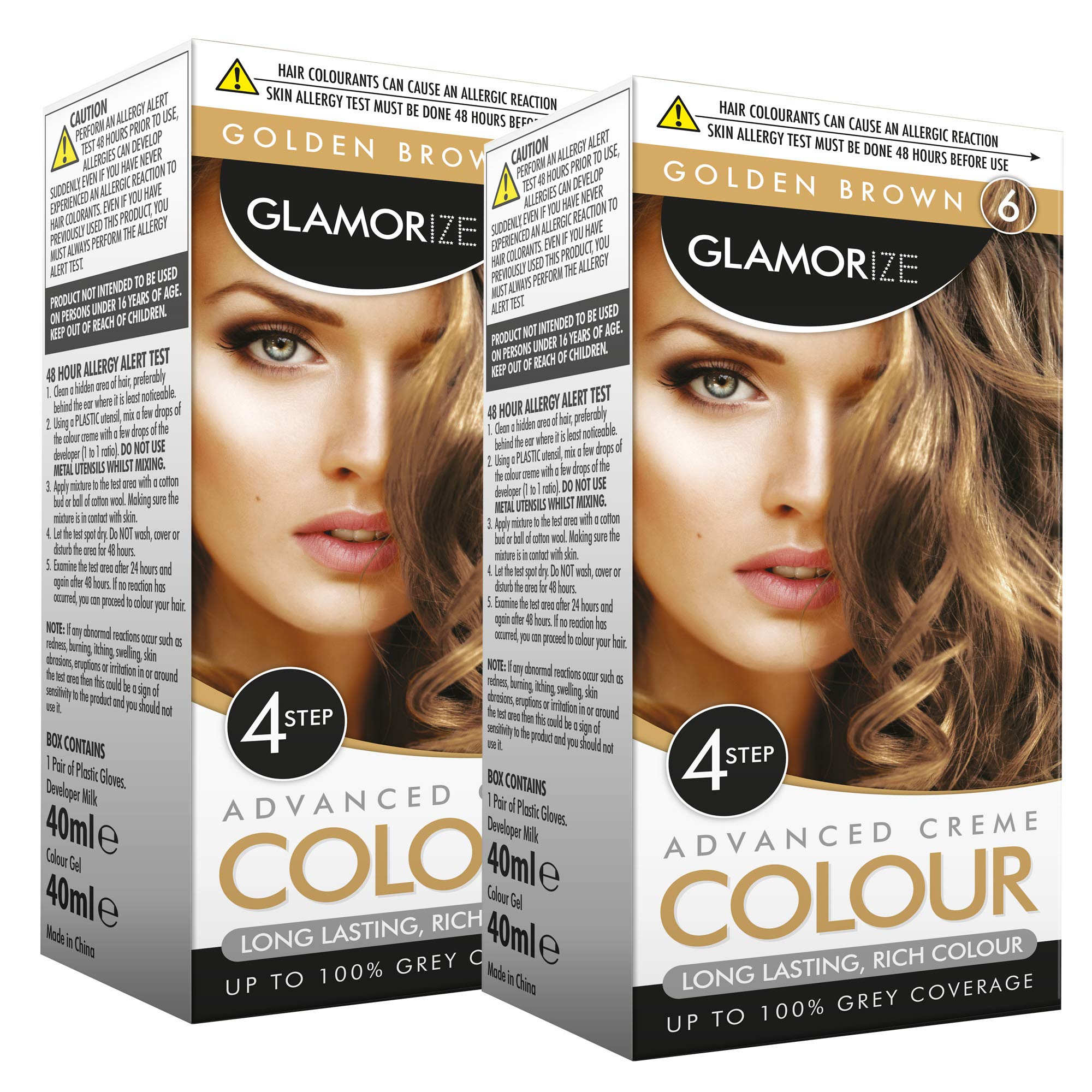 1pk x 2 units Glamorize Golden Brown Hair Dye No.6 | Naturally Beautiful Dark Brown Hair Colour for Women | Professional Long Lasting Hair Dye Safe on Scalp
