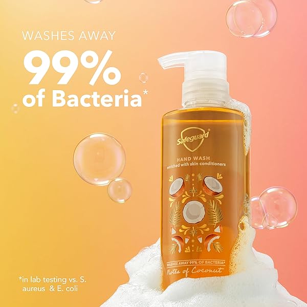 SAFEGUARD LIQUID HAND SOAP, MICELLAR DEEP CLEANSING, WASHES AWAY 99% BACTERIA, MADE WITH NATURAL MOISTURIZERS, ENRICHED WITH SKIN CONDITIONERS, PH BALANCED, COCONUT SCENT 10.1 OZ (PACK OF 4)