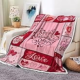 DYNH Valentines Day Decorative Throw Blanket, Pink Plaid Love Heart Throw Blanket, Romantic Girlfriend Wife Couple Gift Blanket for Couch Sofa Bed Soft Fleece Valentine Blankets Throws,50X60