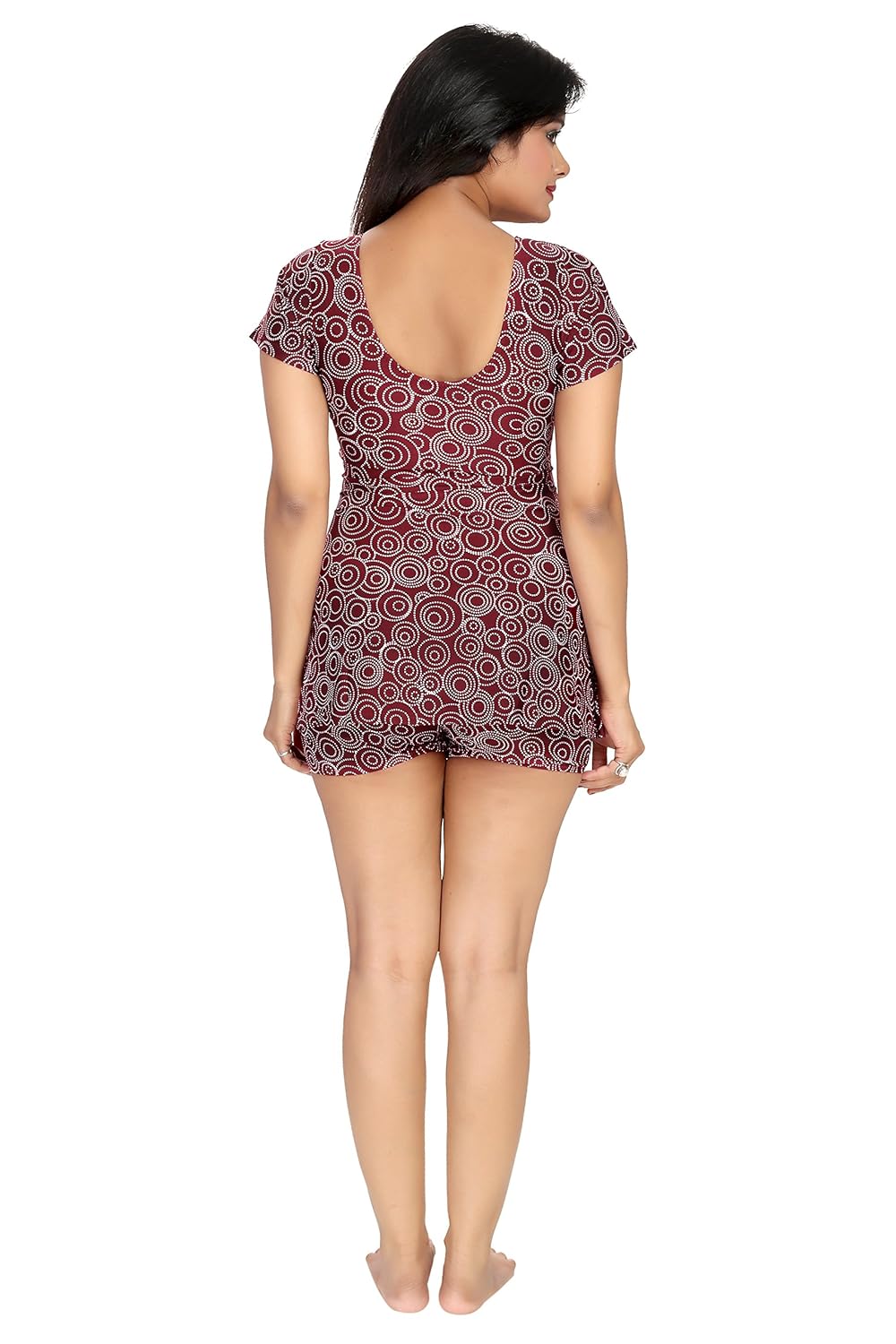 enkay maroon colour ladies swimwear with divider shorts