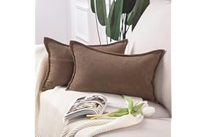 MADIZZ Set of 2 Short Chenille Throw Pillow Covers 12x20 Inch Brown Soft Decorative Cushion Cover for Sofa Bedroom Pillow She