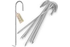 Graxury 6Packs 11.61 inch Heavy Duty Trampoline Tents Anchor Ground Pegs - Galvanized Steel Rust-Proof J Hook Rebar Stakes Fi