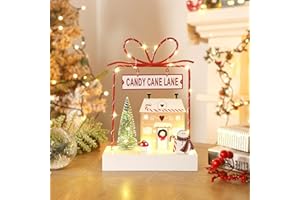Ridota Christmas Tabletop Decoration, Wooden Lighted Decorations, Battery Operated Christmas Indoor Table Decorations (Candy Cane Lane & Giftbox)