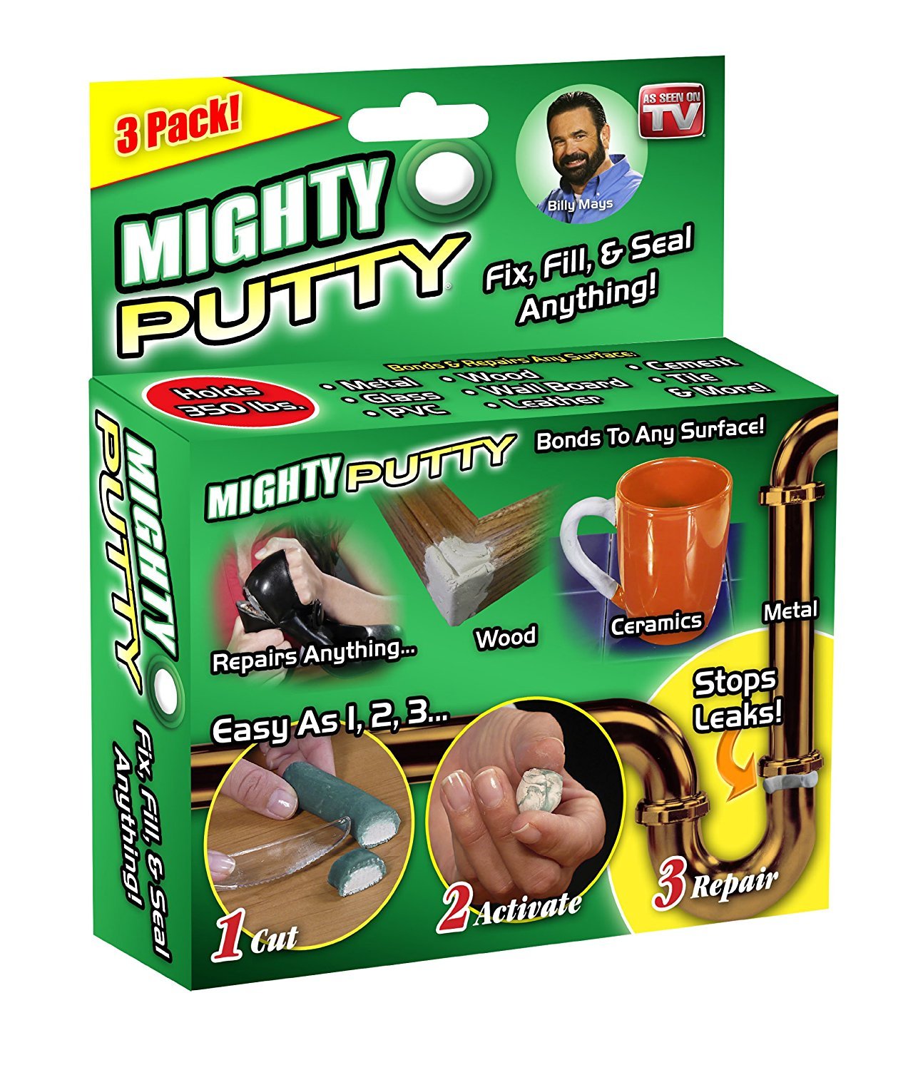 2019 New Mighty Putty Epoxy Adhesive Glue Clay Power Fix Fill Seal Gap Loophole Permanent Repair for Metal Fiberglass Wood Plastic 3 Tubes/Set 30g