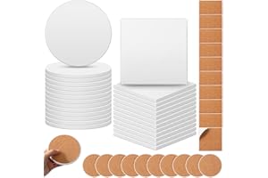 Zopeal 48 Pcs Ceramic Tile for Crafts Coasters Includes Square and Round White Tiles Unglazed Ceramic Coasters with Cork Backing Pads for DIY Project Gifts