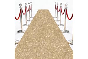 ROADTOFREE Glitter Carpet Runner 2.6FT x 15FT (200 GSM Thick) + Adhesive Tape - Durable Non-Woven Sparkle Rug, Hollywood Event Carpet, Graduation & Indoor/Outdoor Party Decor (Champaign Gold, 2.6FT X 15FT)