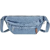Hoce Large Denim Fanny Pack Jean Chest Bag Purses for Women Lady Crossbody Bag,Blue