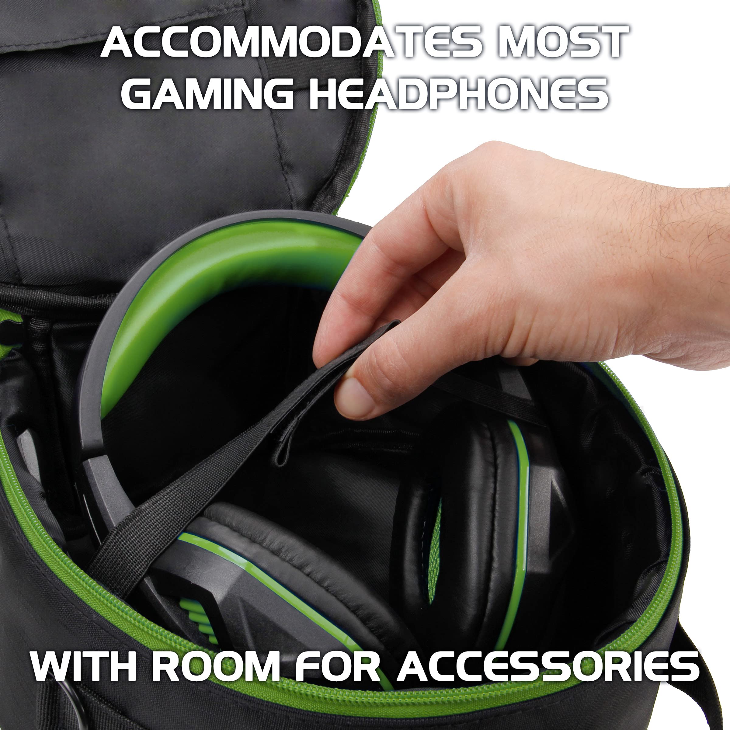 ENHANCE Portable Headphone Case for Wired & Wireless Headsets - Universal Headset Case Compatible with Xbox, Beats, Bose & Gaming Headphones - Accessory Storage, Strap & Carrying Handle - Green