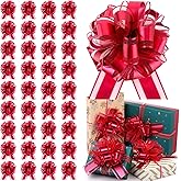 Poen 36 Pcs Valentine Day Pull Bows for Gift Wrapping 6 Inch Large Ribbon Gifts Baskets Bows for Holiday DIY Crafts Wedding Bouquet Holiday Birthday Anniversary Party Decoration(Classic,Red)
