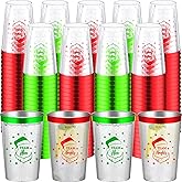 Hsei 100 Pcs 12 oz Naughty or Nice Plastic Cups Bulk for Team Disposable Party Cup Red Green Clear Glasses for Holiday Home Office Coffee Juice Drink Party Supplies