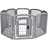 鶹 Basics 8-Panel Plastic Pet Pen Fence Enclosure With Gate - 152cm L x 148cm W x 71cm H, Grey