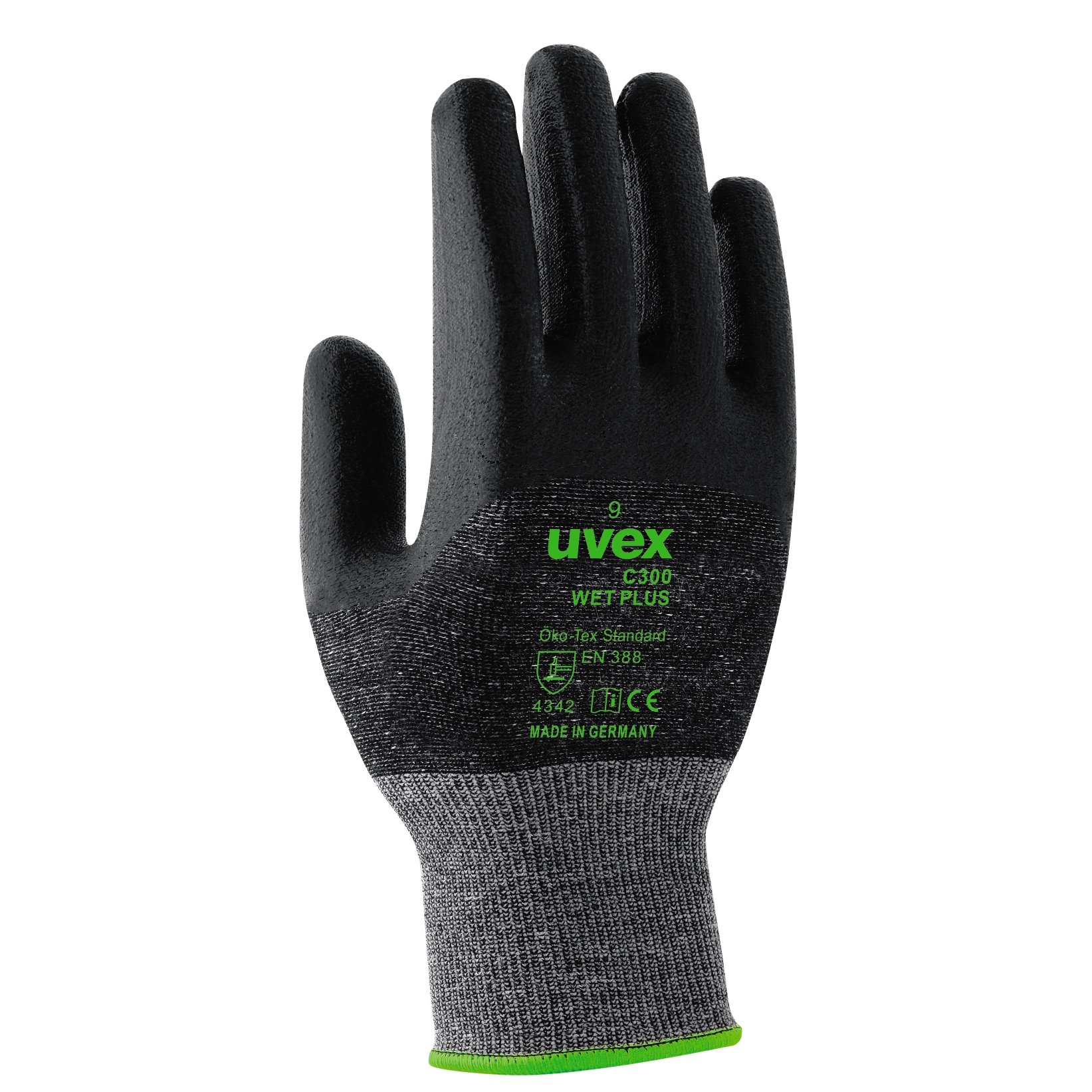 Uvex Gloves C300 wet plus Unisex 9,Black/Green