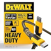 DEWALT Heavy Duty 100W USB C Cable, Jobsite 100 Watt USB C Cable, High Speed Type-C to Type-C, Fast Charge PD USBC Fast Charging Cord for iPhone 17/16/15 Plus Pro Max MacBook iPad Samsung Galaxy, 6 ft