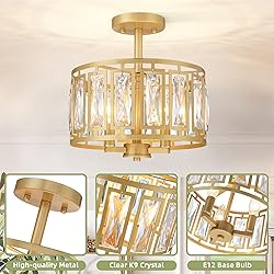 Crystal Ceiling Light Fixture, Modern Semi Flush