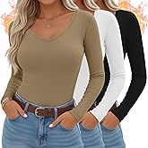 Sweetyweee 3 Pack Women's Thermal Shirts Long Sleeve V Neck Fleece Lined Undershirts Slim Fit Basic Tops Fall Winter Clothes